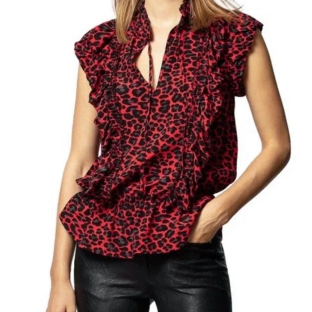SOLD ❣️Zadig & Voltaire Red and Black Flutter Sleeve Blouse